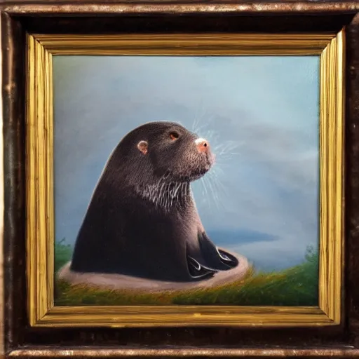 Image similar to oil painting of royal king otter dressed as a king