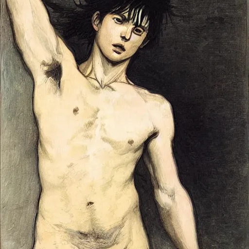 Image similar to a portrait of EREN YEAGER as The Fallen Angel in the style Alexandre Cabanel