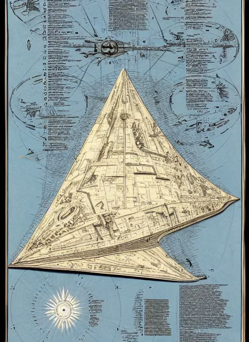 Image similar to detailed map of an imperial star destroyer, detailed, cartography, calligraphy, fine art, detailed, descriptive, directions, pictographs