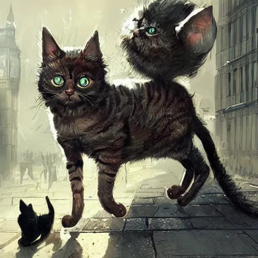 Prompt: cat zombies in london by geog darrow greg rutkowski