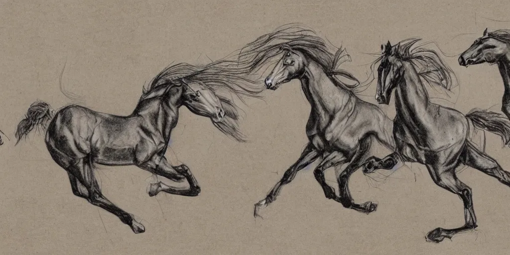 Prompt: davinci sketches horses running