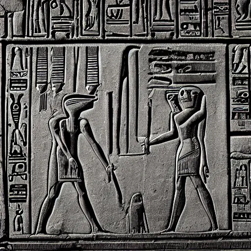 Image similar to aliens interacting with ancient egyptians, photorealistic, sharp focus