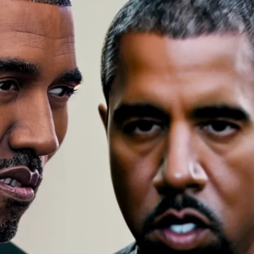 Prompt: a cinematic portrait of Kanye West and Barack Obama, 40mm lens, shallow depth of field, split lighting