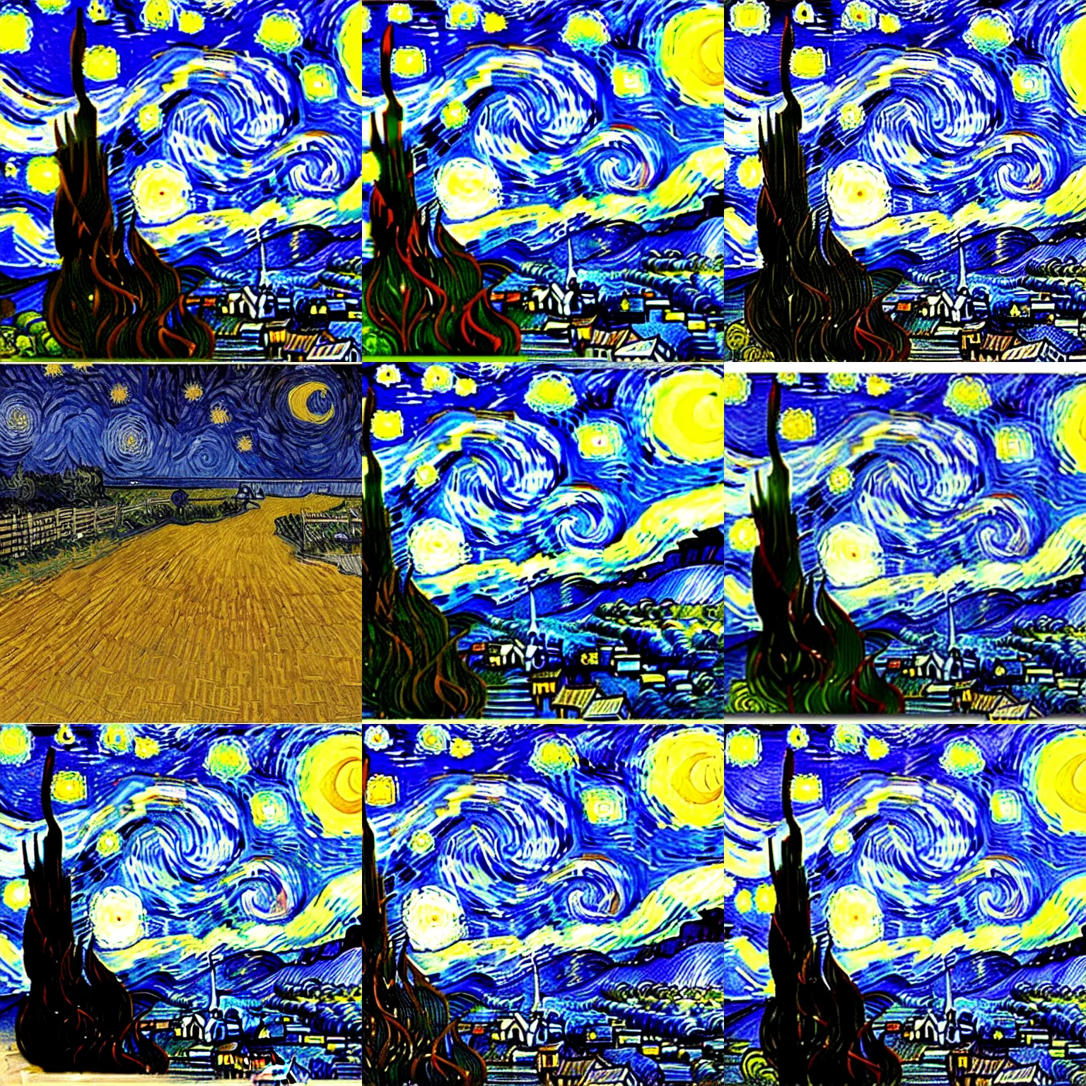 Prompt: van gogh's starry night as ancient egypt papyrus