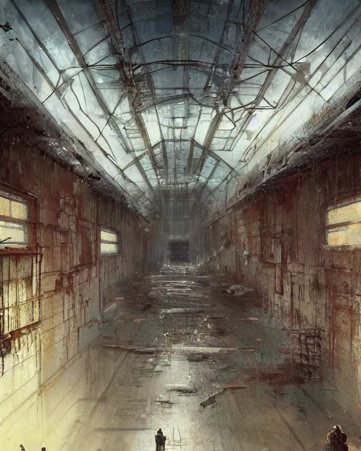 Image similar to a highly detailed epic cinematic concept art CG render digital painting artwork: Chernobyl . By Greg Rutkowski, in the style of Francis Bacon and Syd Mead and Norman Rockwell and Beksinski, open ceiling, highly detailed, painted by Francis Bacon and Edward Hopper, painted by James Gilleard, surrealism, airbrush, Ilya Kuvshinov, WLOP, Stanley Artgerm, very coherent, triadic color scheme, art by Takato Yamamoto and James Jean