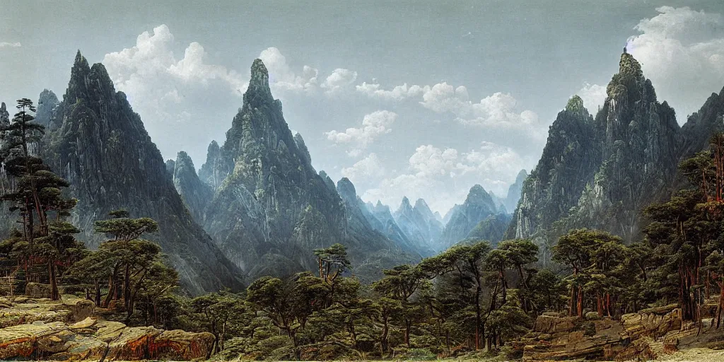 Image similar to Intricate mountainous landscape in the depths of China by Ivan Shishkin