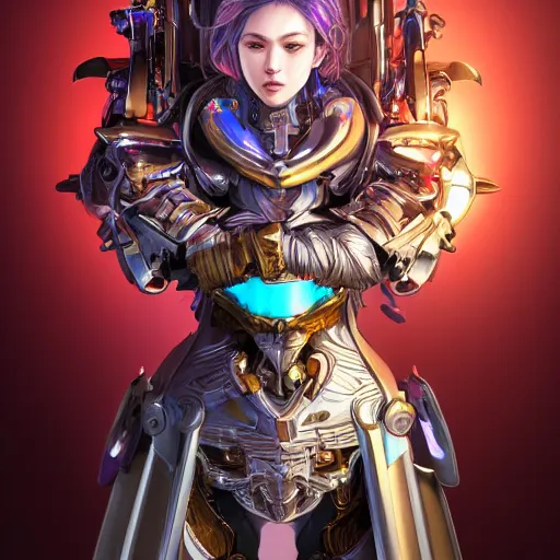 Image similar to studio portrait of lawful good colorful female holy mecha paladin absurdly beautiful, elegant, young sensual graceful woman, ultrafine hyperrealistic detailed face illustration by kim jung gi, irakli nadar, intricate linework, sharp focus, bright colors, matte, octopath traveler, final fantasy, unreal engine highly rendered, global illumination, radiant light, intricate environment