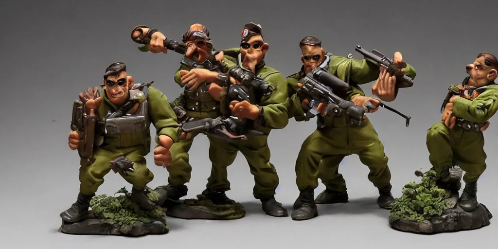 Image similar to small soldiers wwII, surrealism aesthetic, detailed facial expressions