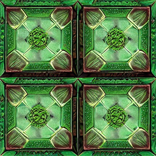 Prompt: hand painted green nature dungeon tiles texture with perfect details, symmetry, digital art