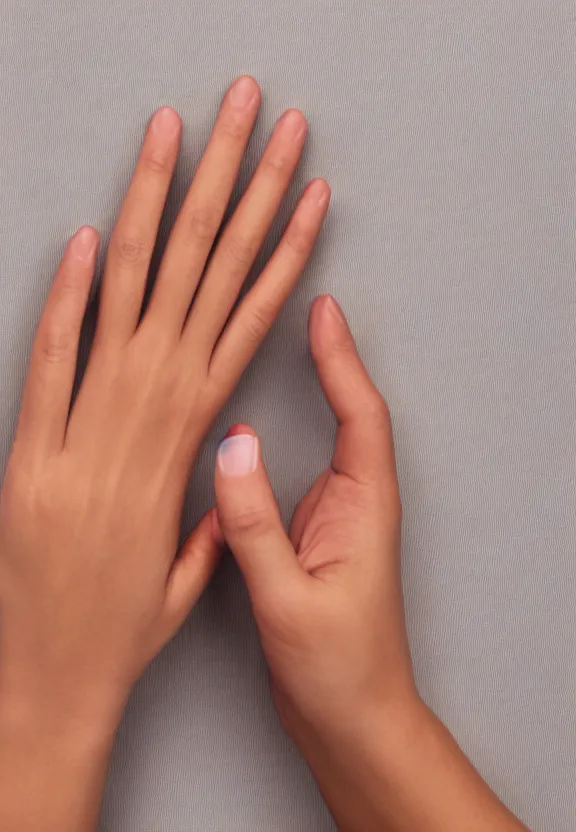 Image similar to ultra detailed photorealistic woman's hand with palm up and only 5 fingers, back of hand on the table, palm pattern visible, instagram photo, studio photo, 9 0 mm, f / 1. 4