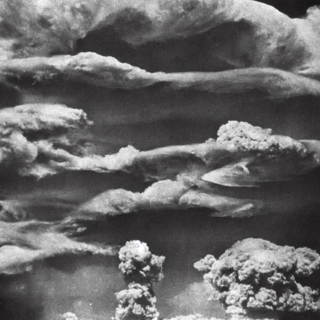 Image similar to Ansel Adams photo of Hiroshima during atom bomb detonation