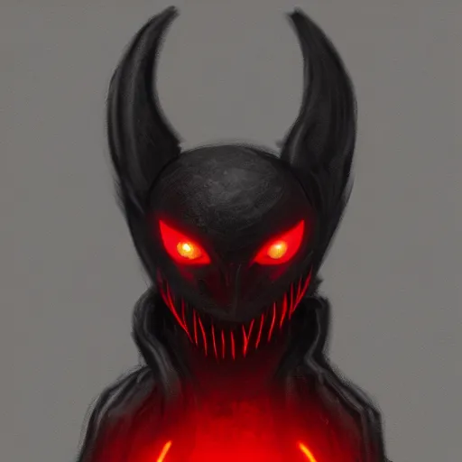 Prompt: [ horrific anthropomorphic pitch black creature with red eyes ]! standing in an [ immensely dark corridor ]!, digital art style, concept art, trending on [ artstation ], contest winner, award winning, 4 k quality