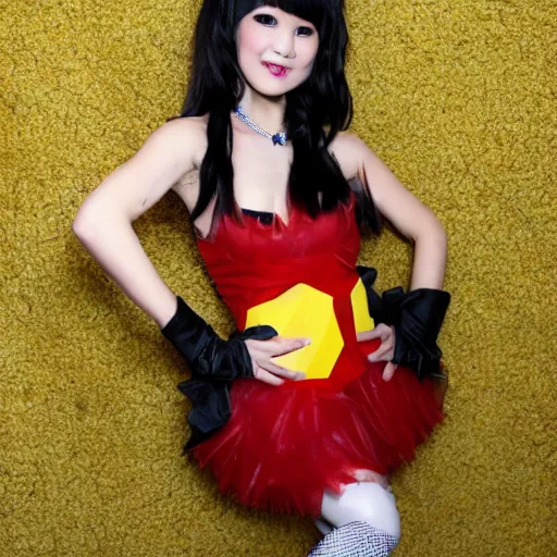 Prompt: rara kudo as a cheese puff, red carpet, cosplay, realism, photography, award winning,