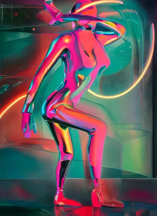 Image similar to futuristic lasers tracing, colorsmoke, fullbodysuit, pyramid hoodvisor, raindrops, wet, oiled, beautiful cyborg girl aphrodite pinup, by steven meisel, kaws, rolf armstrong, hannah af klint, perfect geometry abstract acrylic, octane hyperrealism photorealistic airbrush collage painting, monochrome, neon fluorescent colors, minimalist rule of thirds, eighties eros