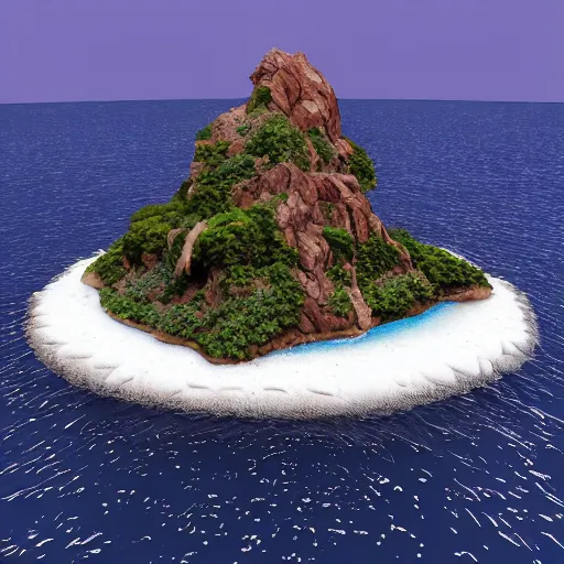 Prompt: 3d render of the most powerful person on earth with water super powers, Standing on a small round island, floating in the ocean, high detail,