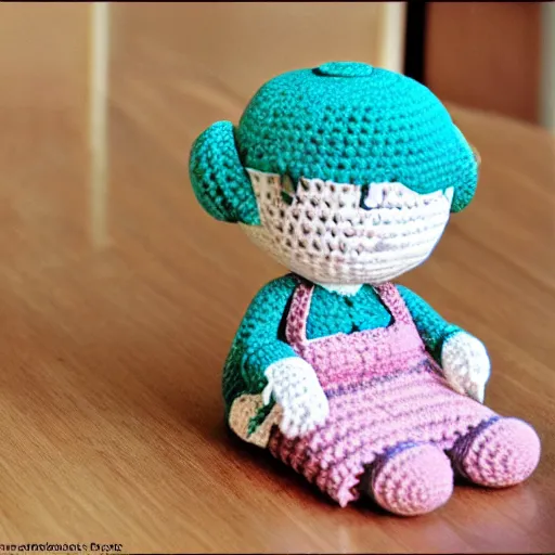 Image similar to product image of a cute crochet grandma made of crochet who's making a crochet. high resolution