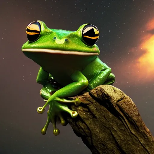 Image similar to a frog with muscles lifting planet earth over its head, octane render, cinematic rendering, dramatic lightning, visual effects, impressive, colorful, 8 k