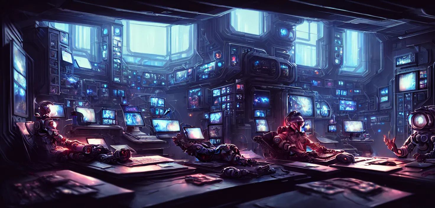 Image similar to a hyper detailed octane render concept art by xision wu, kerem beyit, sandara tang portrait of cyberpunk panel control spaceship room, dim lighting, detailed portraits, unreal engine 5, highly rendered, digital painting, hyper realistic, photo realistic, artstation, concept art, smooth, sharp focus perfect horizontal, symmetry illustration, detailed and intricate environment artstation hq