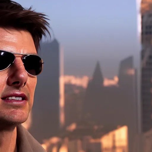 Image similar to a portrait of tom cruise, octane render, nvidia raytracing demo, detailed, 8 k, masterpiece