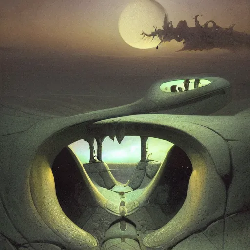 Prompt: jaw bone mandible phrenology skull in the green moonlit desert, surrealism, by Tyler Edlin and Jean Delville, by John Berkey and Filip Hodas, sci-fi concept art, Beeple, highly detailed, soft lighting, rendered in octane, by Roger Dean, by Dean Ellis, catholicpunk, german romanticism style, oil on canvas, cinematic lighting, vibrant, concept art, gothic, contrasting, nightscape,