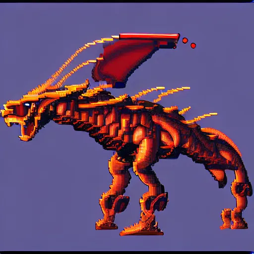 Image similar to a pixel art of a futuristic cyborg dragon, 4 k, ultra detailed