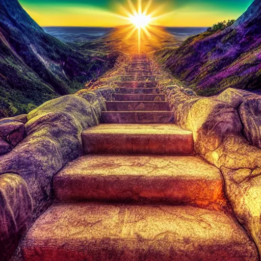 Prompt: award winning photo of stairway to heaven. 8k, nikon, hyperdetailed, realistic
