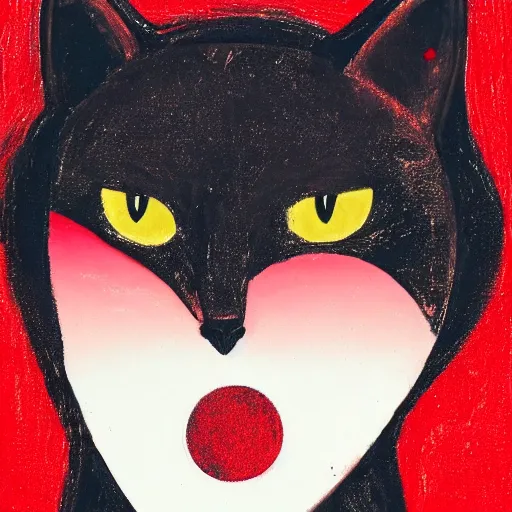 Image similar to a female black cat with red eyes and a crescent moon symbol in her forehead