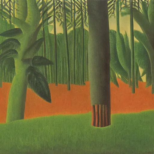 Prompt: deforestation by henri rousseau, post-impressionist painting