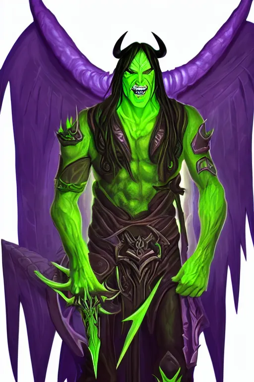 Prompt: illidan the demon hunter with band on his eyes that he sees through and demon wings from world of warcraft vector art
