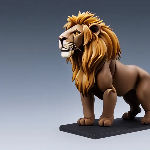 Image similar to a figma lion, side view, full body, 4 k, highly detailed