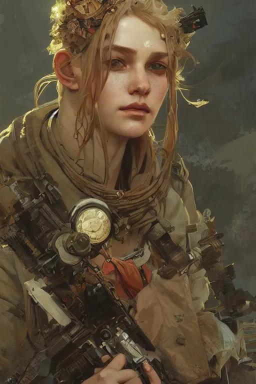 Image similar to A full portrait of a beautiful post apocalyptic russian explorer, intricate, elegant, highly detailed, digital painting, artstation, concept art, smooth, sharp focus, illustration, art by Krenz Cushart and Artem Demura and alphonse mucha