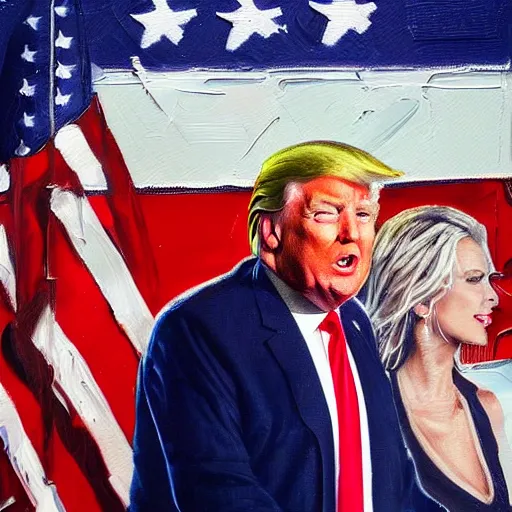 Image similar to donald trump. oil in painting. futuristic.