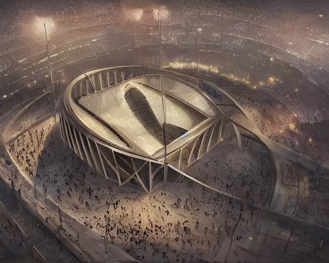 Prompt: an olimpic soccer stadium in the style of ancient egypt, art by greg rutkowski and artgerma, stunning concept art, interior design architecture