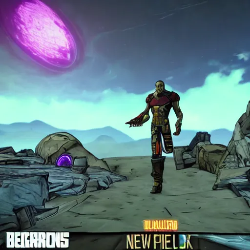 Prompt: Screenshot from new Borderlands DLC featuring Thanos, 8k photorealistic