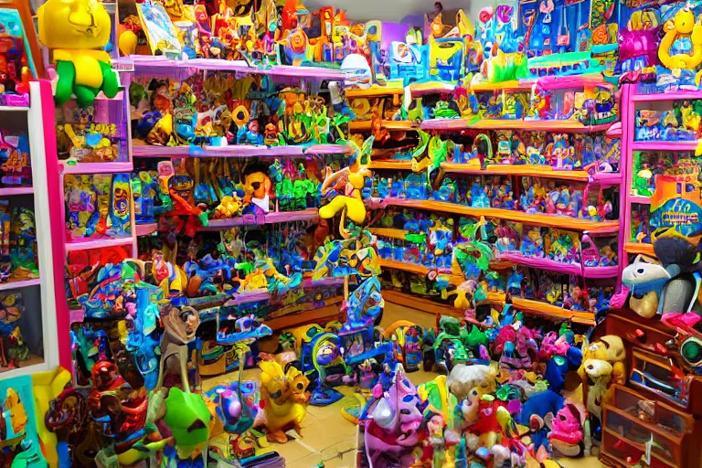 Image similar to photo of a toy store for wizards, magical toys