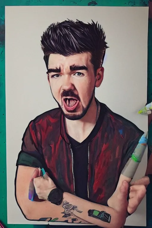 Prompt: Sean McLoughlin, jacksepticeye, irish youtuber, solo portrait, yelling really loud 🎨🖌️