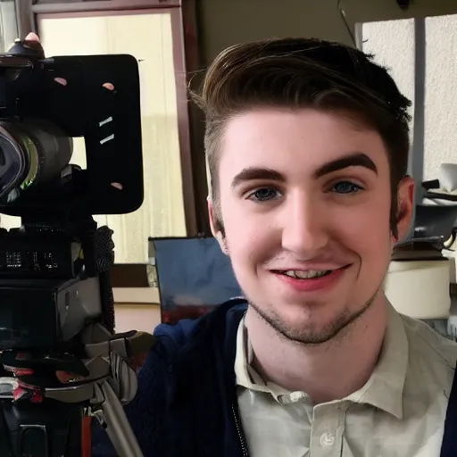 Image similar to youtuber Ryan George on the set for his new Time Traveler Guy: The Movie