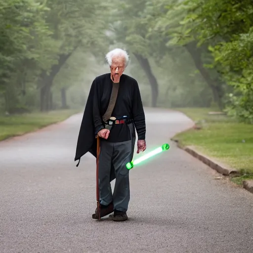 Image similar to elderly man with lightsaber, canon eos r 3, f / 1. 4, iso 2 0 0, 1 / 1 6 0 s, 8 k, raw, unedited, symmetrical balance, in - frame