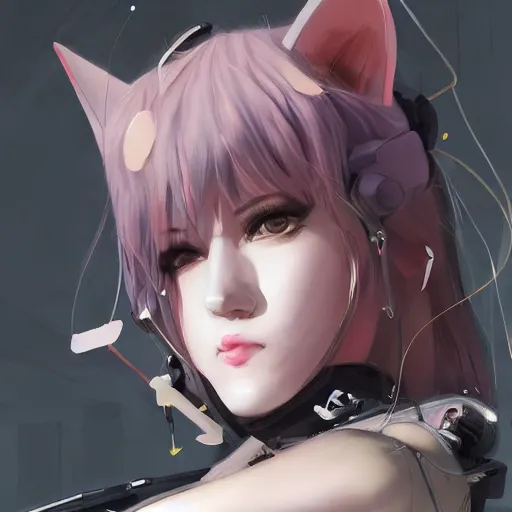 Prompt: catgirl cyberpunk e-girl vtuber, bust portrait, photorealistic, artstation, anime, outfit-of-the-day, instagram, fashion outfit, inspo, street outfit, fashion model, fashion model, ootd, kpop, idol, flcl cover, yoji shinkawa greg rutkowski Craig Mullins Noah Bradley mark arian, selfie, bust portrait, ilya kuvshinov, trending on artstation, artstation hq, very very very beautiful, symmetrical, vignette, photoshop, clip studio paint, paint tool sai, J.C. Leyendecker WLOP