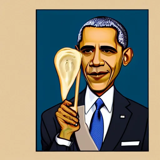 Image similar to Obama holding a noodle sandwich, realistic portrait