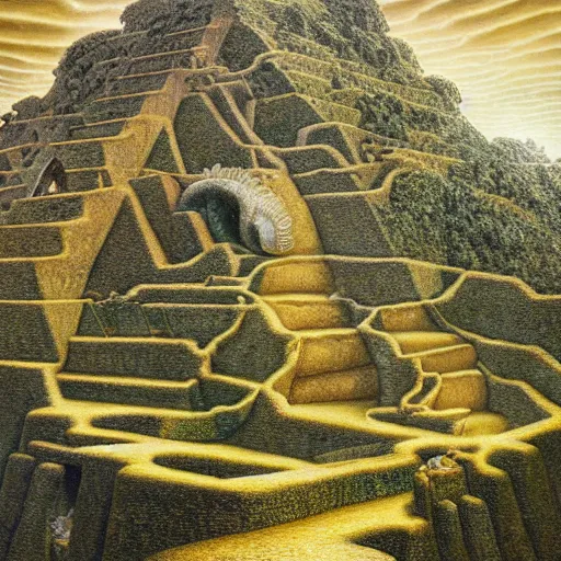 Prompt: intricate stunning highly detailed illustration of the inca lost city of gold, 🌱, by agostino arrivabene and vladimir kush, surreal, digital painting, ultra realistic, dramatic lighting, twisted vines, lush plants, gold, inca, pristine water, artstation