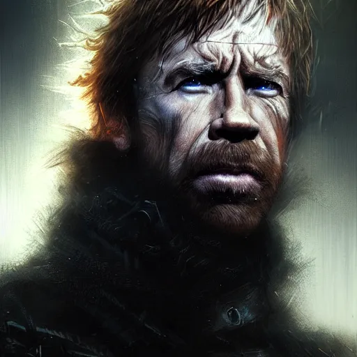 Image similar to chuck norris, darkwave, darksynth, character portrait, sharp, digital matte painting, art by luis royo, greg rutkowski, wlop, dramatic lighting, trending on artstation