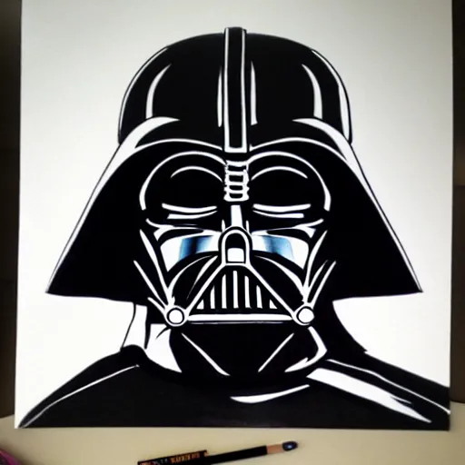 Image similar to darth vader drawn by a child, realistic, high detail,