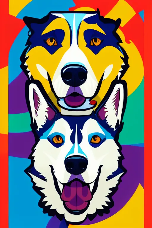 Image similar to A portrait of a gangster husky, sticker, highly detailed, colorful, illustration, smooth and clean vector curves, no jagged lines, vector art, smooth