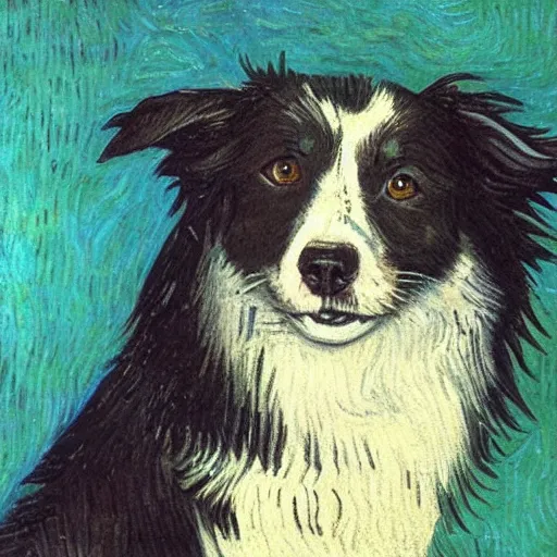 Prompt: Painting of a Border Collie by van Gogh