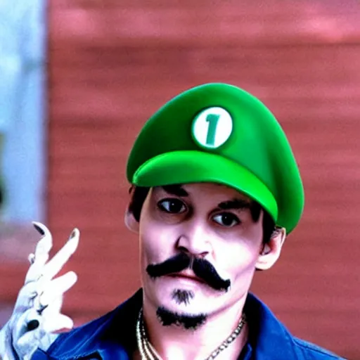 Image similar to johnny depp as luigi in a super mario bros movie