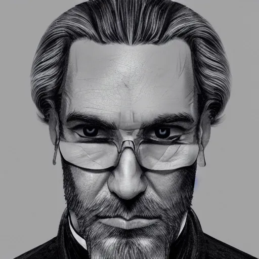 Image similar to old flowing hair handsome man with high collar fantasy, symmetrical beautiful, portrait, painting, trending on artstation