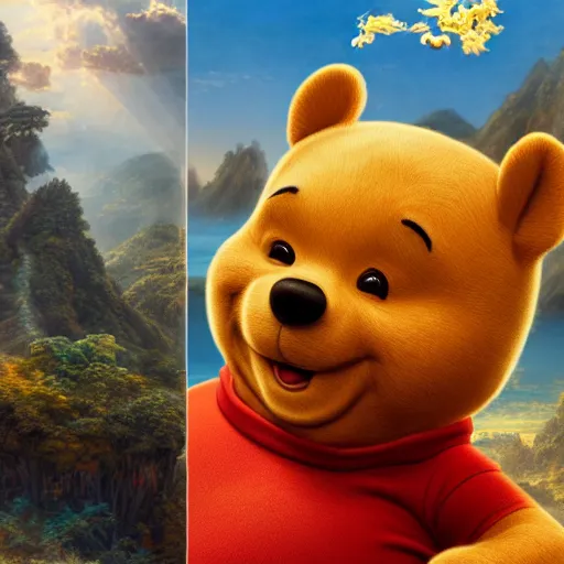 Prompt: chinese president xi jinping and winnie the pooh are best friends, smiling faces side by side, cinematic composition, epic dramatic lighting, realistic, hyperdetailed, photorealistic, photograph, epic scale by gaston bussiere