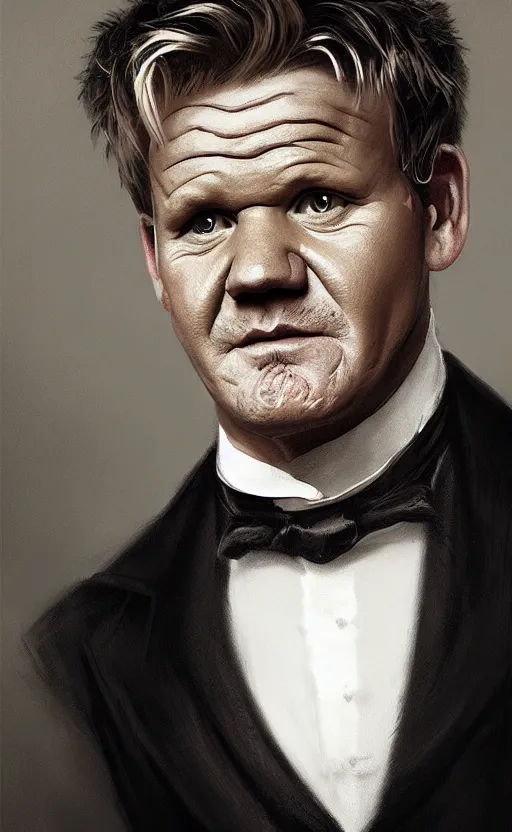 Prompt: Portrait of Gordon Ramsay as a victorian gentleman, male, detailed face, 19th century, highly detailed, cinematic lighting, digital art painting by greg rutkowski