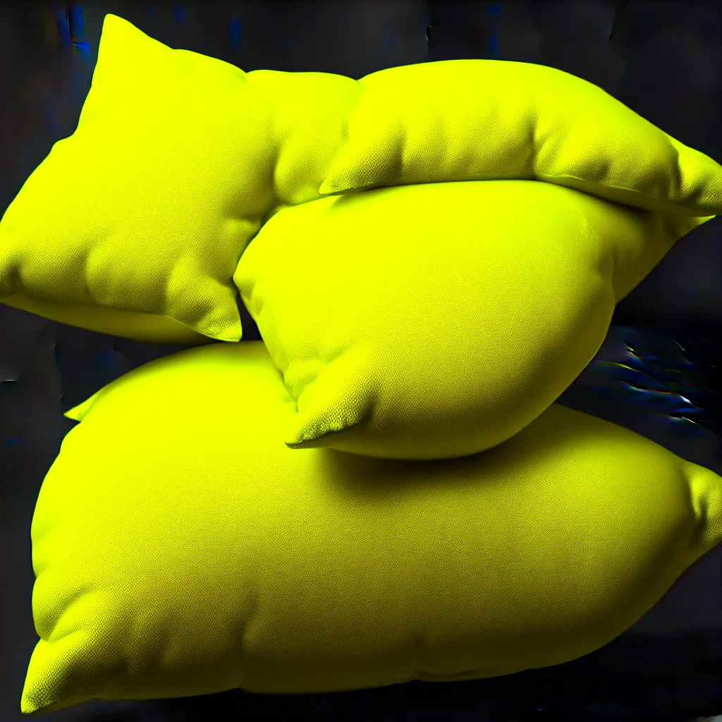 Image similar to small and soft neon yellow creature sleeping on a pillow in the middle, godot engine render, glitchcore aesthetics, high detail texture, 8k